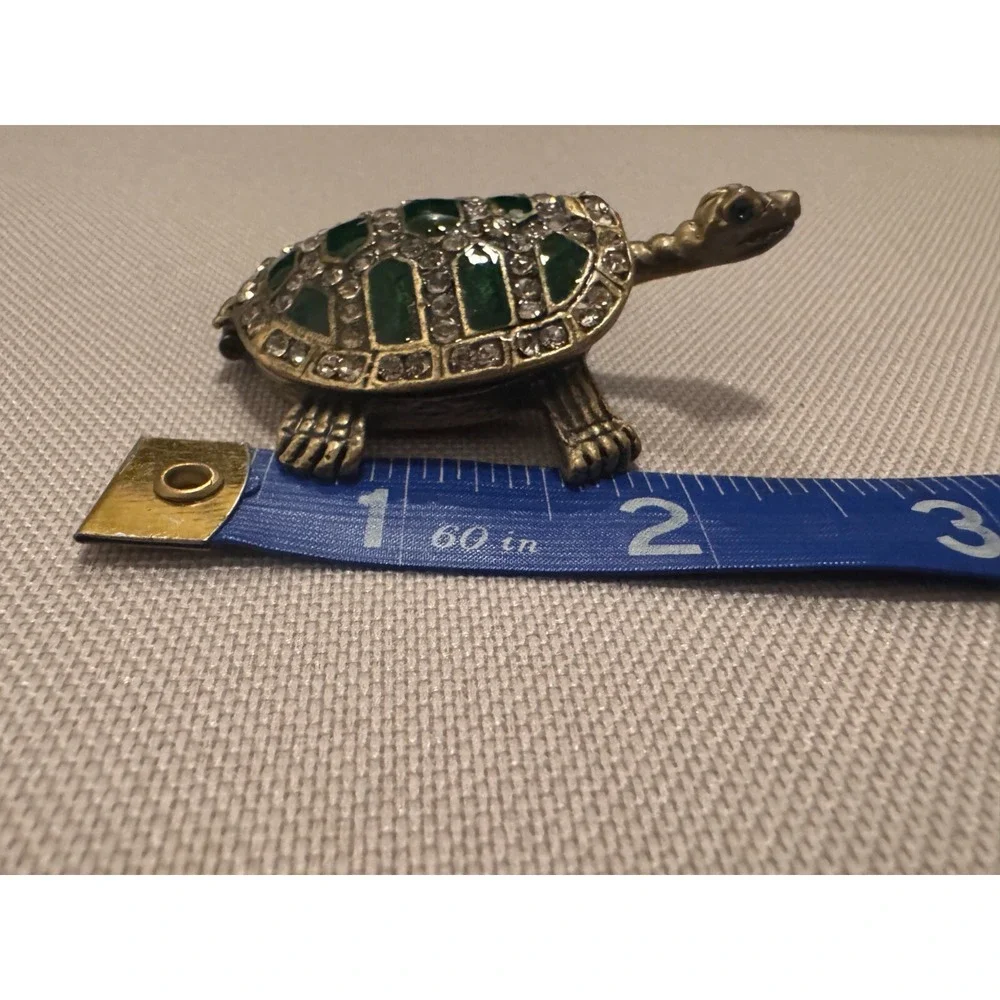 Bejeweled Turtle Trinket Bok Green‎ & Rhinestone 2.5